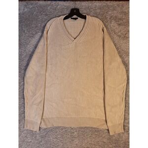 Alex Stevens Mens XL Ribbed Pullover Sweater Cream V-Neck 100% Cotton RN69377
